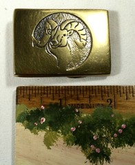 Vintage Solid Brass Big Horn Sheep Belt Buckle New in Pkg. BTS Basic Tool Supply