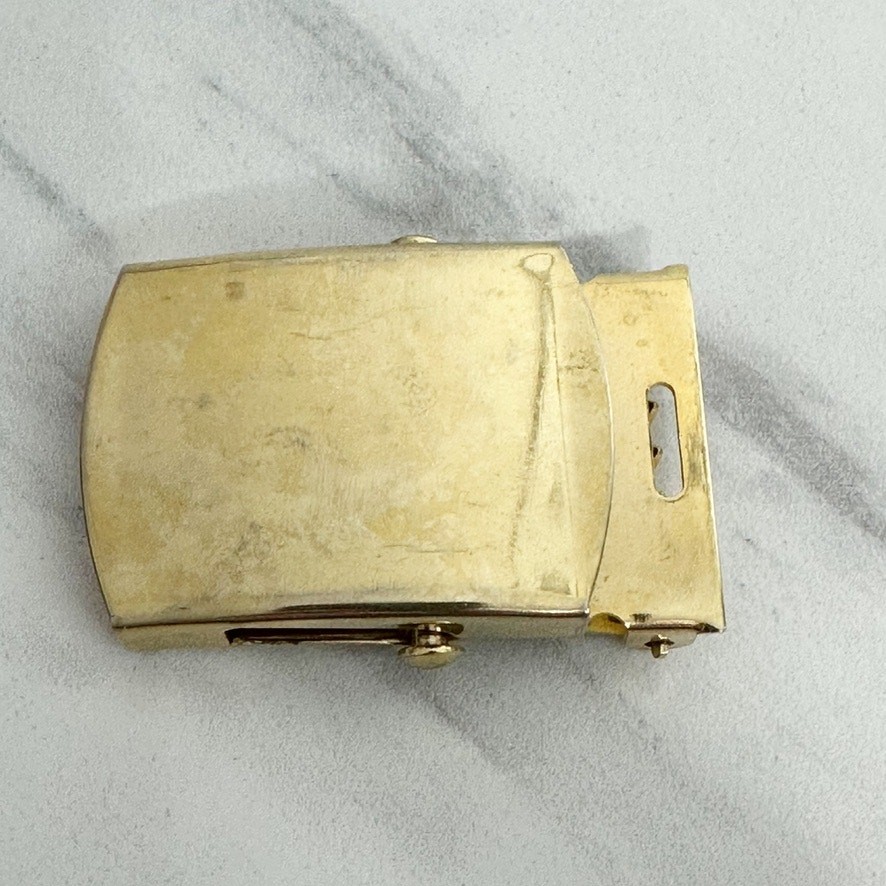 Vanguard Vintage Military Web Clamp Belt Buckle Gold Tone Made in USA Signed