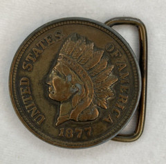 Indian Head Penny 3D Coin Shaped 1877 Replica Metal Belt Buckle Color Gold PO