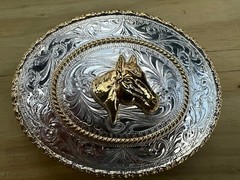Western Belt Buckle, Justin Silver Trophy Belt Buckle, Motif: Horse Head