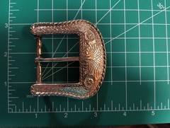 Vintage Western Style Belt Buckle Silver Tone Engraved Scroll Design