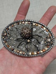vintage BLACK WIDOW belt buckle RHINESTONE spider STUDDED western GLAM statement