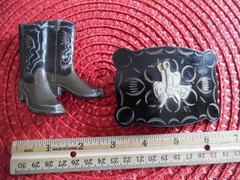2 Vintage USA 1970s Brass COWBOY BOOTS belt buckle & Saddle WESTERN MBCI Rodeo