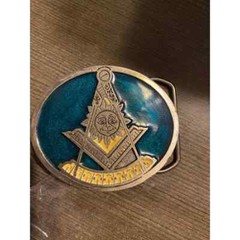Vintage Rare Freemason Belt Buckle Sun Teal Colored Artifact