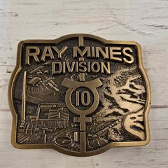 VTG Jostens Ray Mines Division 10 Brass Belt Buckle Mining Memorabilia Bronze