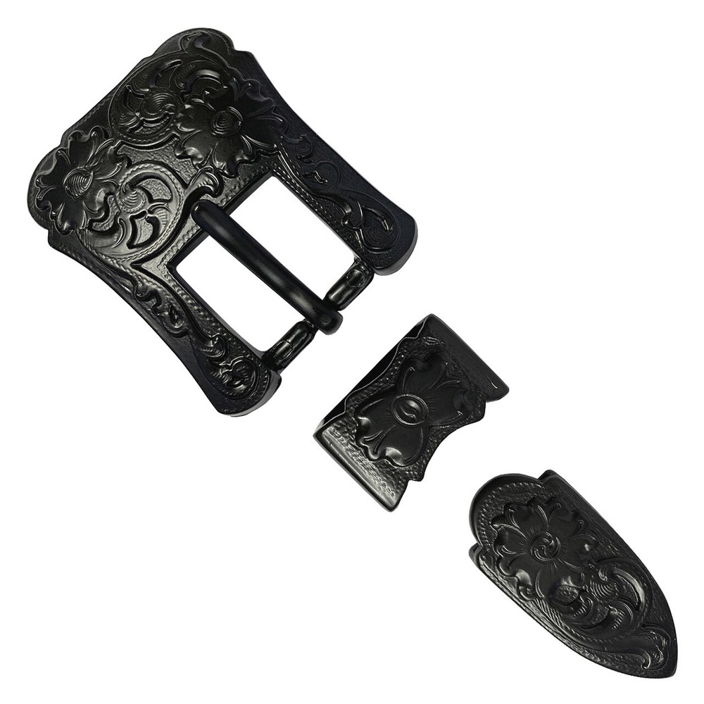WESTERN HORSE SADDLE HEADSTALL BLACK ENGRAVED BELT BUCKLE SET FITS 3/4&Prime; BELT