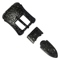 WESTERN HORSE SADDLE HEADSTALL BLACK ENGRAVED BELT BUCKLE SET FITS 3/4&Prime; BELT