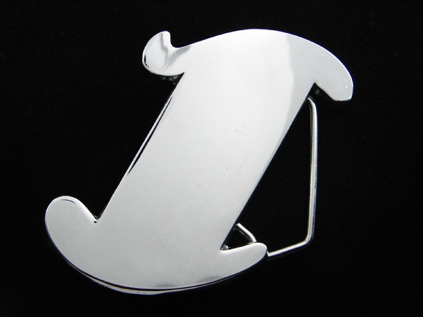 RF01172 REALLY COOL *SCRIPT INITIAL I* CHROME OVER SOLID BRASS BARON BELT BUCKLE