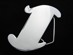 RF01172 REALLY COOL *SCRIPT INITIAL I* CHROME OVER SOLID BRASS BARON BELT BUCKLE