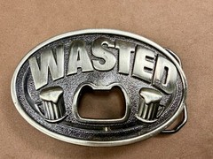 WASTED Statement Funny Novelty Silver Tone KALAN Belt Buckle with Bottle Opener