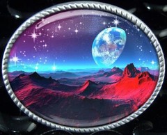 Sci-fi Belt Buckle – Alien Fantasy Landscape Handmade Silver Buckle – 629