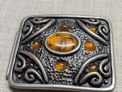 vintage style WESTERN belt buckle METAL native american indian COWBOY faux stone