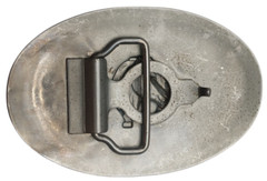 Vintage Satin Silver Tone – Horse with Horseshoe 2.5&Prime; x 3.5&Prime; Belt Buckle