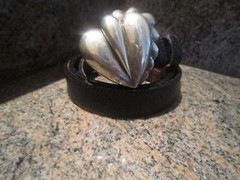 Kieselstein-Cord Sterling Heart Buckle and Black Lizard Belt Size 2