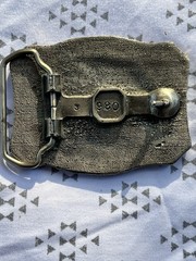 Fisherman Metal Belt Buckle With Blue & Green Enamel Background Sport Fishing
