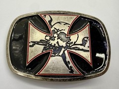 Maltese Iron Cross with Skull Cutout Black Enamel Gothic Punk Vibe Belt Buckle