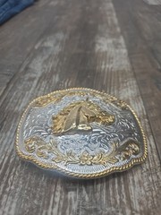 Western Belt Buckle Gold And Silver Colored Horse Head Cowboy Western Wear