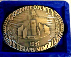 Belt Buckle Veterans Memorial Goodhue County 1987 In Box Red Wing MN Solid Brass