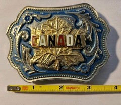 CANADA SILVER TONE BELT BUCKLE MAPLE LEAF FLORAL MEN WOMEN UNISEX