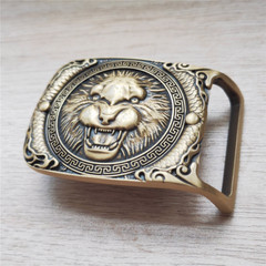 Green Eyes` Lion Head Solid Brass Belt Buckle Western Cowboy Vintage Antique