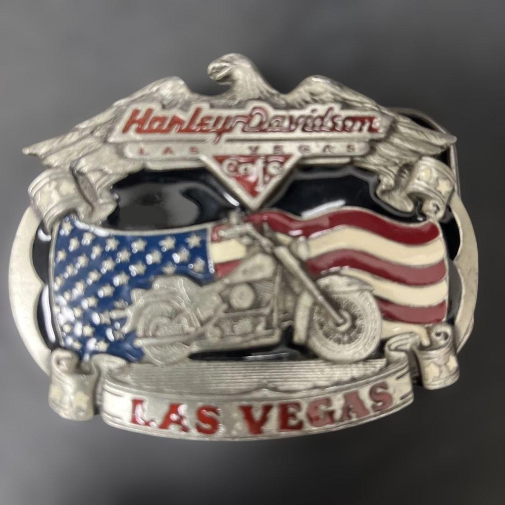 Harley-Davidson Belt Buckle Vintage LAS VEGAS BIKE The American flag Pure Pewter