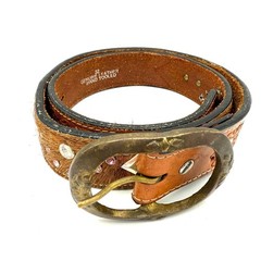 Montana Silversmiths Western Belt 32&Prime; Tooled Leather Cowhide Studs Statement