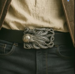 Vintage Silver Octopus Belt Buckle Intricate Tentacle Design Western Style