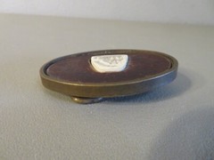 Vintage Signed R Carved Antler Horn Scrimshaw Etched Clipper Brass BTS Buckle