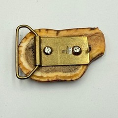 Betty Loucks Belt Buckle Brown Hand Painted Elk Antler Vintage 1985