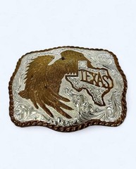 Vintage Crumrine Two-Tone Silver Gold Eagle Texas State Western Belt Buckle USA