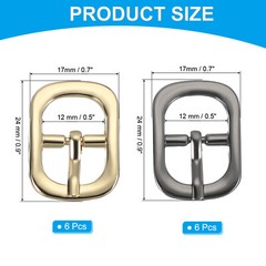 12Pcs 0.5&Prime; Single Prong Metal Roller Pin Belt Buckles Light Gold/Black