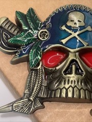 Skull Belt Buckle Green Pirate Metal Zinc Alloy New Western Casual Fashion Style