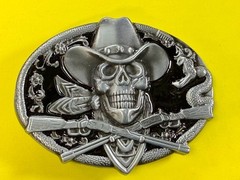 Cowboy Skull Bandana with Crossed Rifles Snakes Silver Color Western Belt Buckle