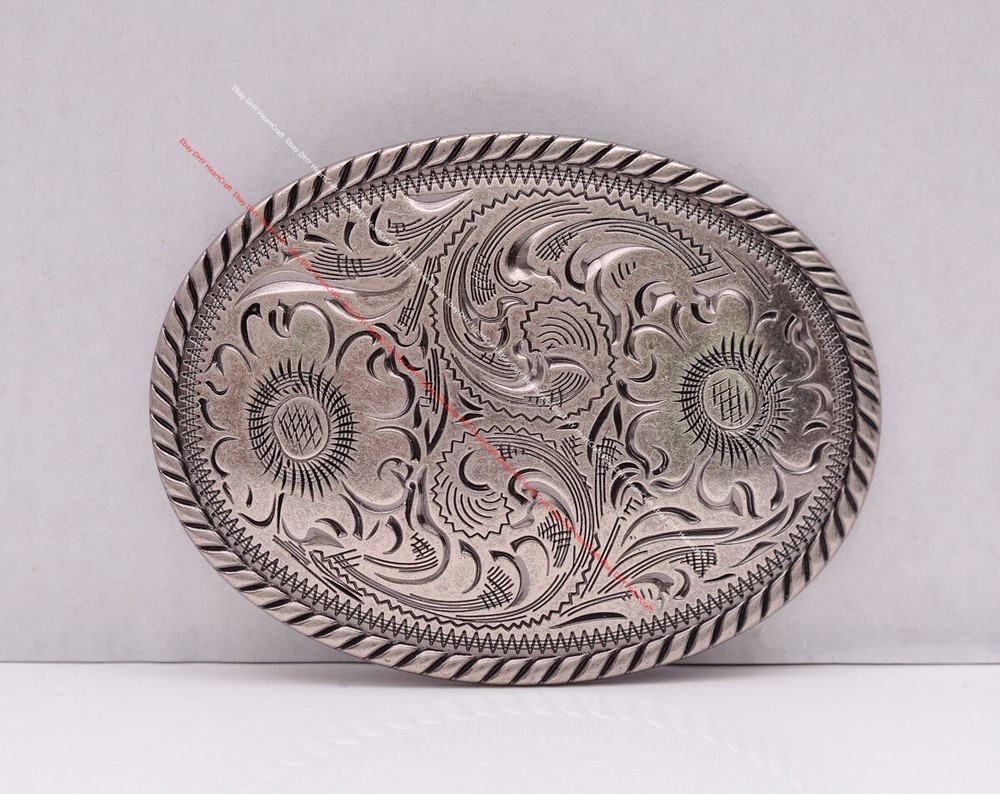 Silver Cowboy Rodeo Floral Carved Western Leather Belt Buckle fit 35MM Strap