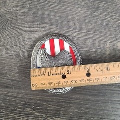 Oval American Flag w/Eagle Head Belt Buckle Antique Silver Tone Red White Blue