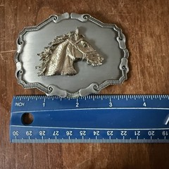 Vintage Horse Head Western Pewter Belt Buckle Raintree Made In USA 70s