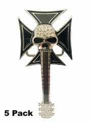5 x Belt Buckle Skull Guitar with Iron Cross and Diamante inlay Biker Western