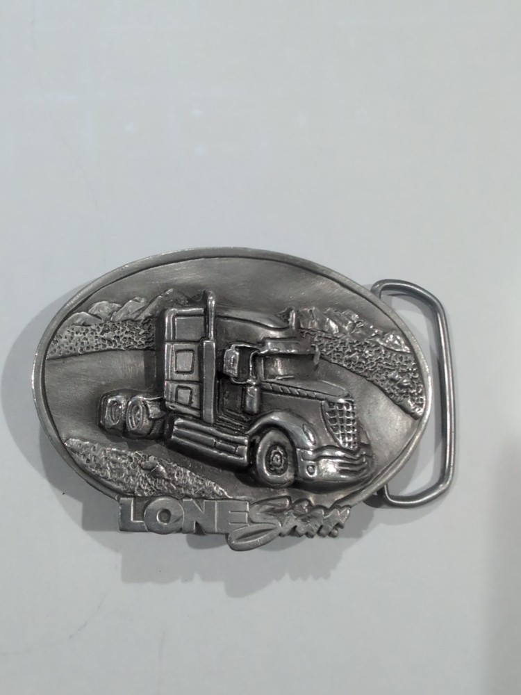 Lone Star Semi Truck belt buckle vintage silver