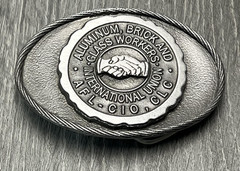 Vintage Aluminum Brick Glass Workers Union Belt Buckle Silver Tone Limited USA