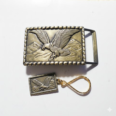 Brass American Eagle Belt Buckle And Keychain Combo Set Patriotic USA