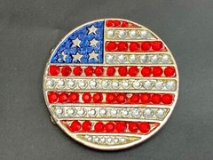 United States Of American Usa Flag Colors On Round Rhinestone Belt Buckle