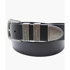 True Religion Palomo Western Belt Black Croc Embossed Silver Buckle Size 36 NWT