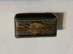 Vtg Alpaca Mexico Western Belt Buckle Keeper Set Floral Mixed Metal 1&Prime; Bar