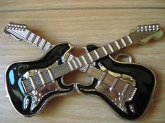 Belt Buckle Double Guitar Dark or Light Silver Color