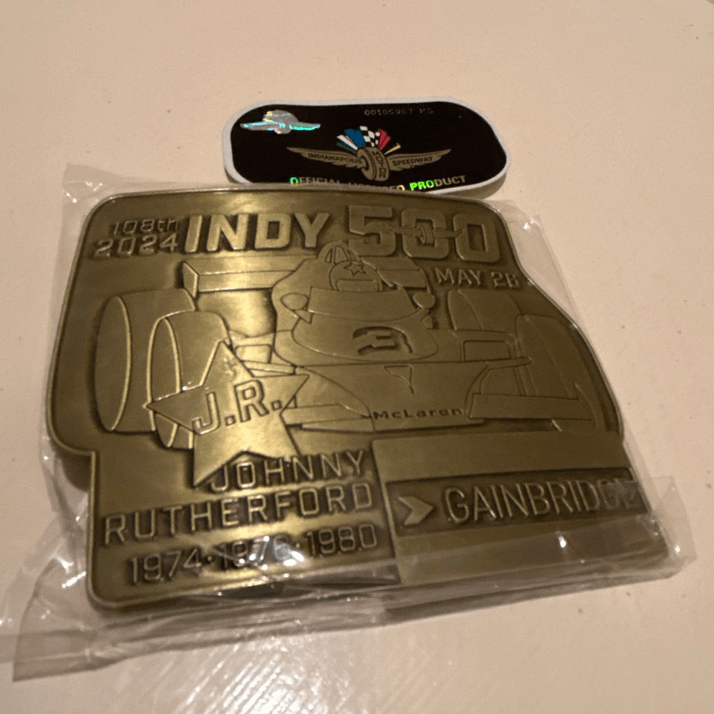 Indy 500 Pit Badge Belt Buckle 2024 Limited Edition Bronze Johnny Rutherford