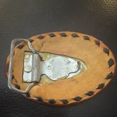 Vintage Go Boy Oil Co Belt Buckle Cartoon Cowboy Riding Bee Oilfield Advertising