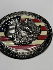 Belt Buckle American Flag Eagle Patriotic Silver Metal Red White & Blue