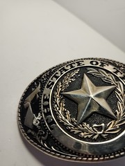 Vintage Sliver Tone The State of Texas Belt Buckle 3.75&Prime; Western Oval Star -jj