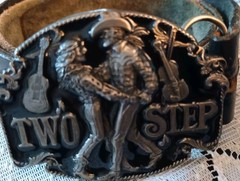 TWO STEP Belt Buckle 1994 Siskiyou Buckle Co. #N-7 Cowboy Western USA W/36&Prime; Belt