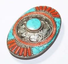 Tibetan Turquoise Red Coral Handmade Gemstone Nepali belt buckle Nepali Stone